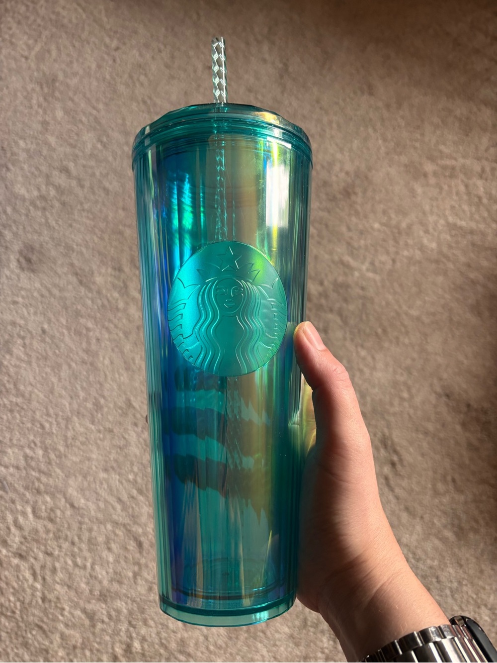 Starbucks Teal Iridescent Cold Cup with Straw